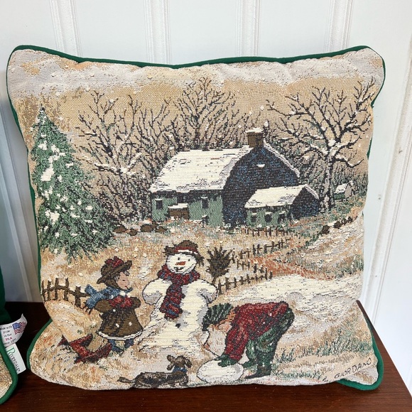 Riverdale Made In USA Cream and Green Holiday Pillows with Snowy Scene - Picture 2 of 4
